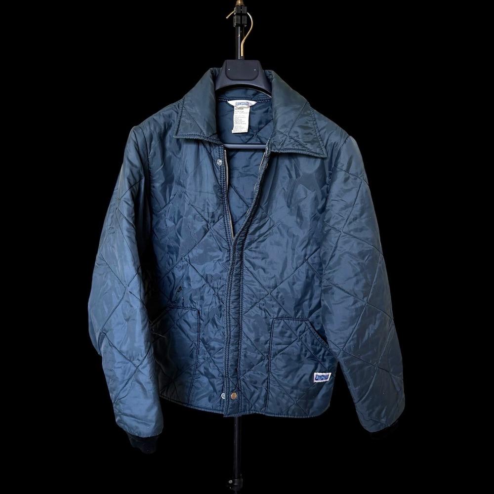 Vintage Big Smith Quilted Work Jacket Blue Nylon Zip Medium‎ Distressed USA
